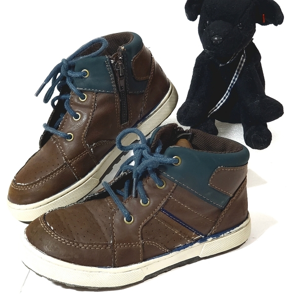 Eddie Bauer Brown & Blue Lace Up Side Zip Ankle Boots Casual Hiking Size 12 Kids - Picture 1 of 13